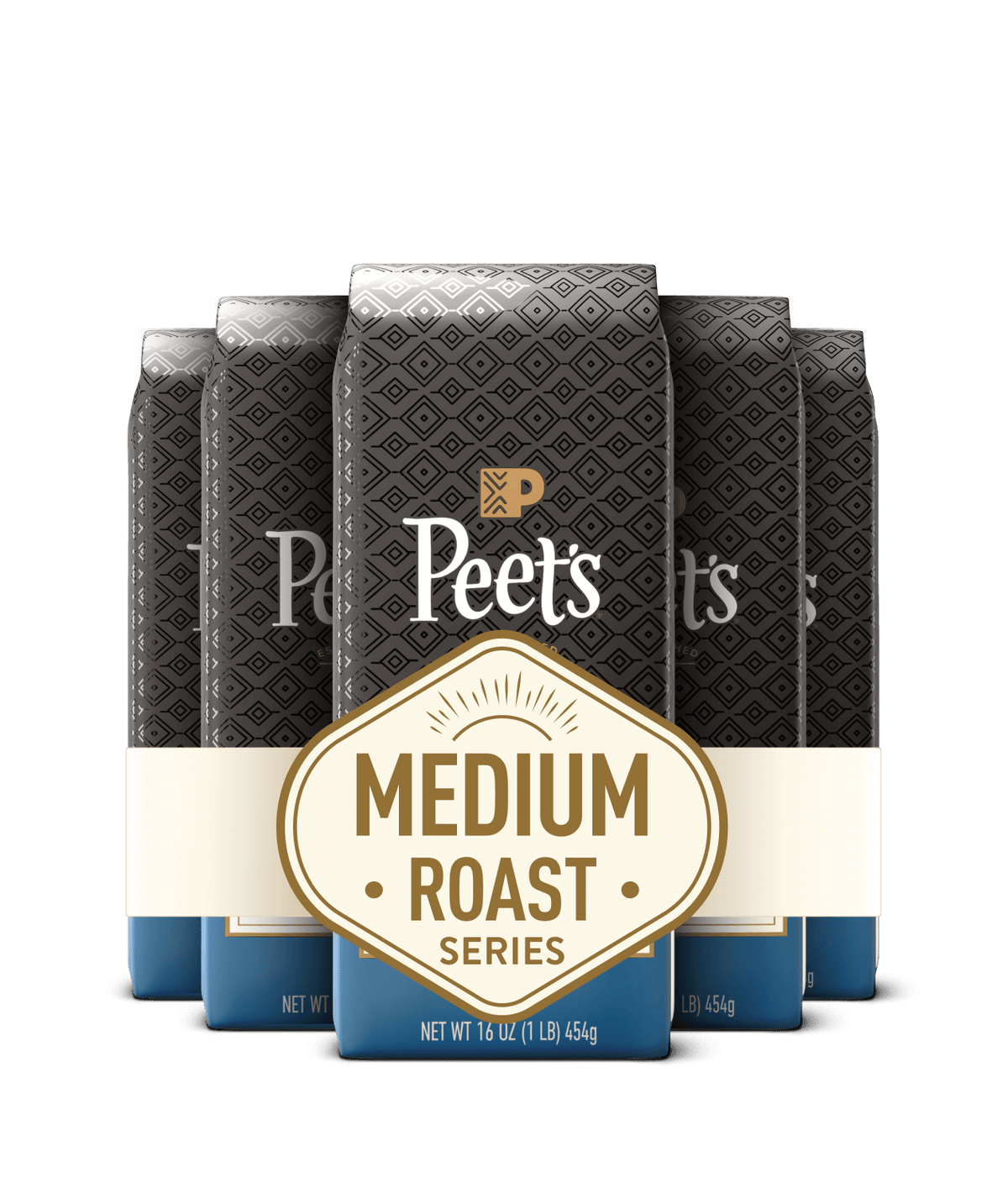 Packaging of Peet's coffee bags with a focus on the 'Medium Roast Series' label.