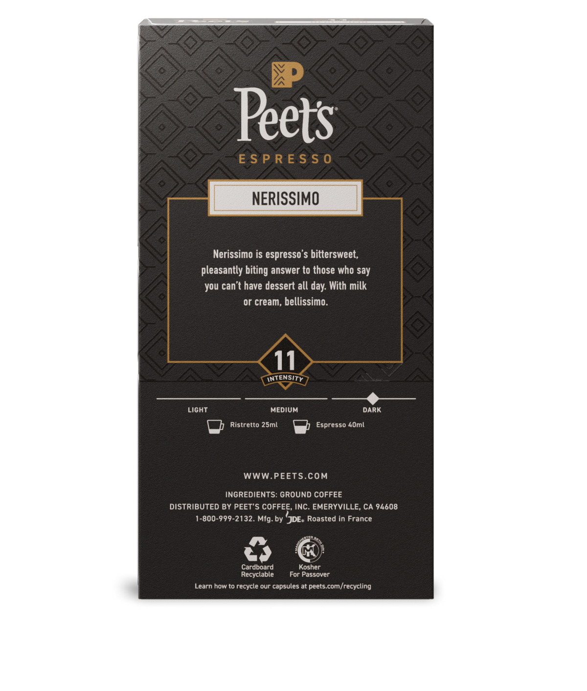 Peet's Espresso Nerissimo coffee capsule packaging on a white background