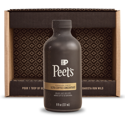 Peet's Coffee Ultra coffee concentrate single bottle pack with packaging in background