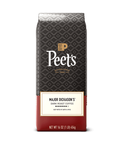Peet's coffee Major Dickason's bag with a geometric pattern on a green background