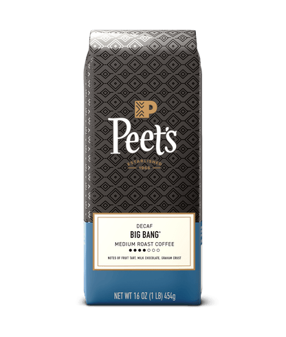 Peet's coffee bag with geometric pattern on a green background