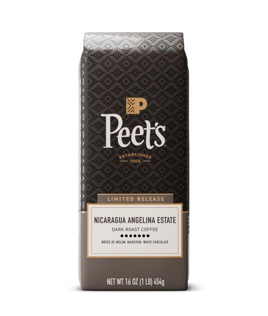 Peet's coffee bag with black pattern on a white background