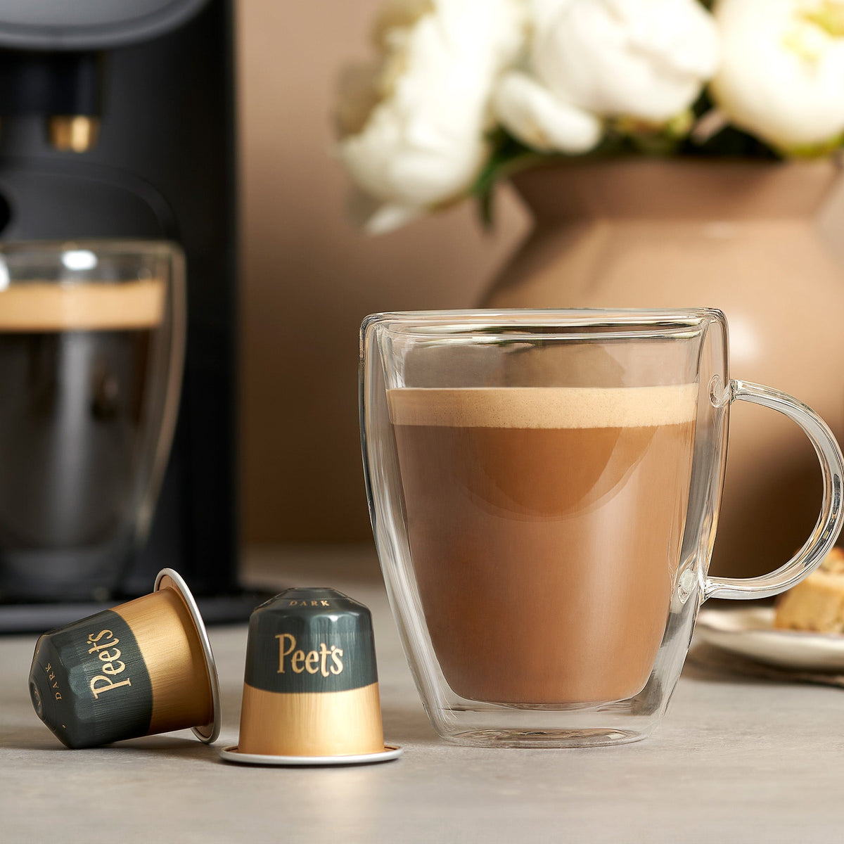 Image of a perfect layer of velvety crema only high-pressure brewing can create.