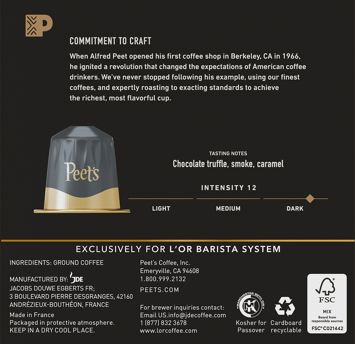 Image of Peet's French Roast Coffee Back of Box.